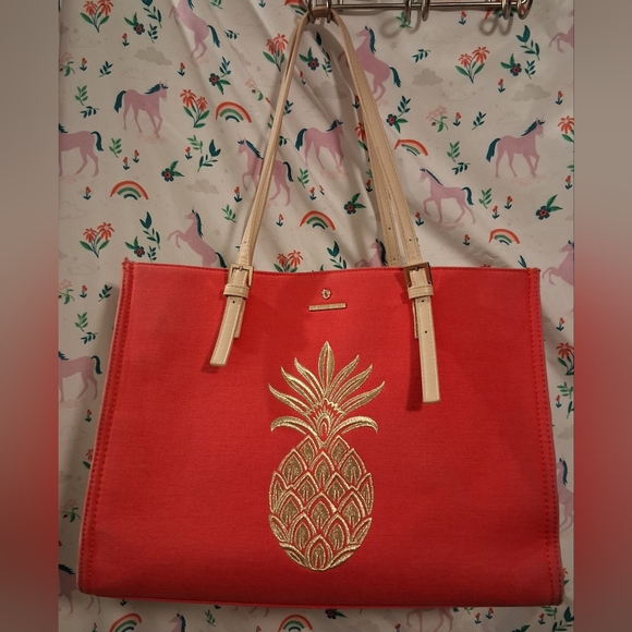 Spartina 449 Handbags - Spartina 449 Pink & Green Pineapple Paisley Linen Boho Casual Tote Purse Bag